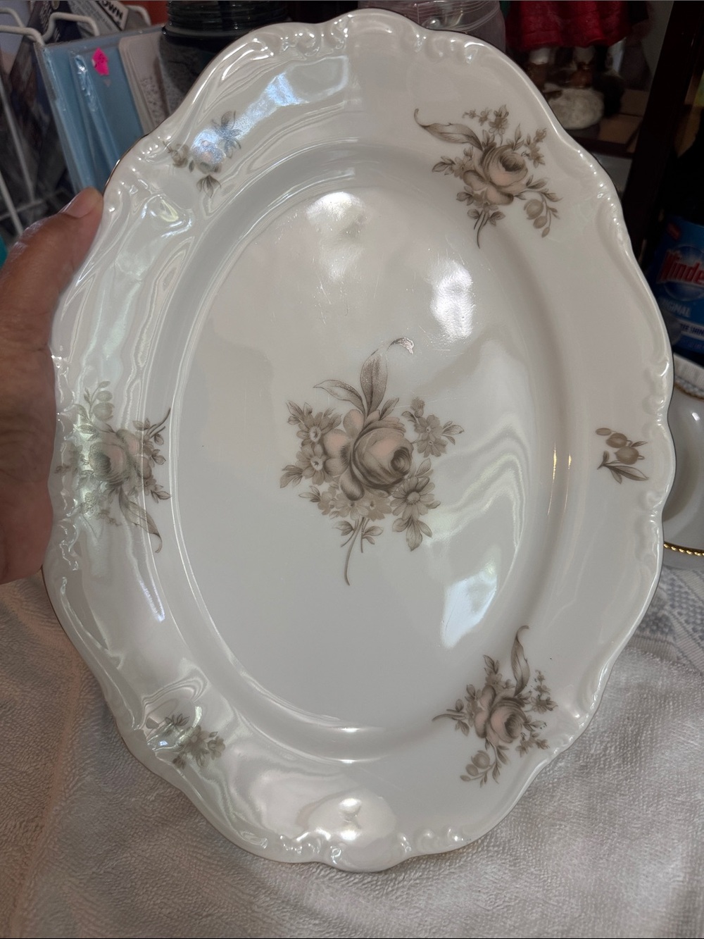 Haviland White Porcelain Serving Platter with Beige Floral Motif